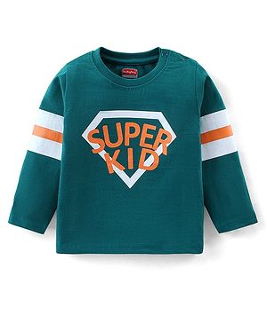 Babyhug Cotton Knit Full Sleeves T-Shirt With Text Print - Green