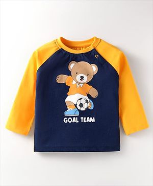 Babyhug Cotton Knit Full Raglan Sleeves T-Shirt With Teddy Bear Print - Navy Blue