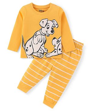 Babyhug Disney Single Jersey Knit Full Sleeves Night Suit with 101 Dalmatians Print - Yellow