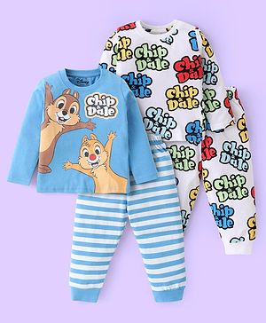 Babyhug Disney Cotton Knit Full Sleeves Night Suits With Chip n Dale Graphics Pack Of 2 - Blue & White