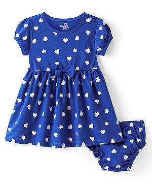 Doodle Poodle Cotton Single Jersey Full Sleeves Frock with Bloomer Heart Print - Blue