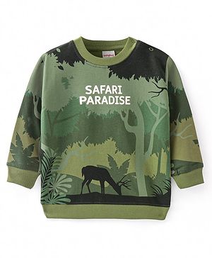 Babyhug Cotton Knit Full Sleeves Jungle Safari Theme Print Sweatshirt - Green