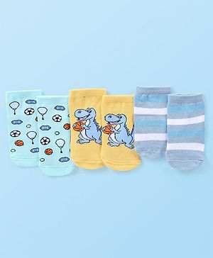 Cute Walk by Babyhug Anti-Bacterial Ankle Length Striped Socks Pack of 3 - Yellow & Blue