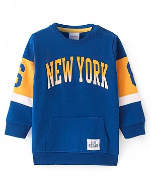 Babyhug Cotton Knit Full Sleeves Pullover Sweatshirt with Text Print - Blue