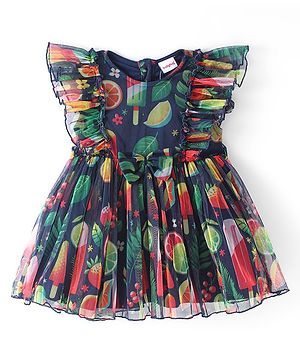 Babyhug Cotton Woven Sleeveless Frock with Fruit Print & Frill Detailing - Multicolor