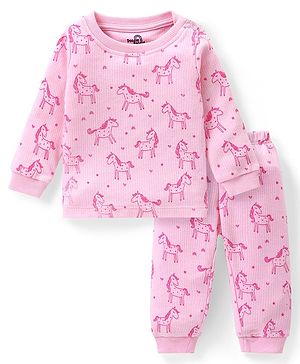 Doodle Poodle Cotton Knit Full Sleeves Unicorn Printed Thermal Vest & Leggings Set - Pink