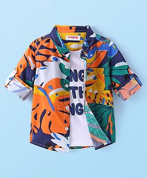 Babyhug Cotton Woven Full Sleeves Jungle Theme Printed Shirt with Inner T-Shirt - Multicolor