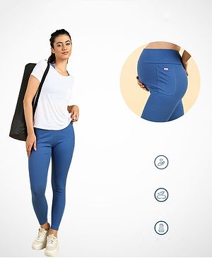 Zelena Ultra Stretch Solid Maternity Leggings - Blue