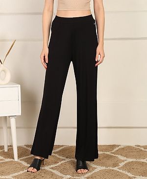 Zelena Solid Extra Stretchable High Waisted Maternity Pajama With Pockets - Black