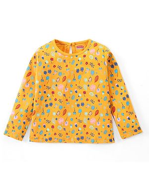 Babyhug Cotton Knit Full Sleeves T-Shirt with Floral Print - Yellow