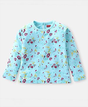 Babyhug Cotton Knit Full Sleeves Top With Floral Print - Blue