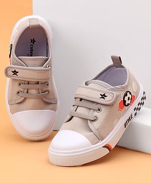 Cute Walk by Babyhug Velcro Closure Casual Shoes with Football Print & Applique- Grey