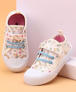 Cute Walk by Babyhug Velcro Closure Casual Shoes Unicorn Printed - Beige