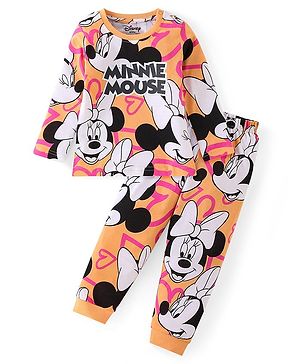 Babyhug Disney Single Jersey Knit Full Sleeves Night Suit with Minnie Mouse Graphics - Orange