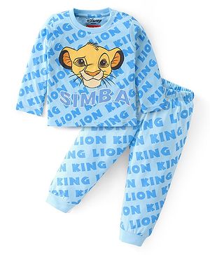 Babyhug Disney Single Jersey Knit Full Sleeves Night Suit With Simba Graphics - Blue