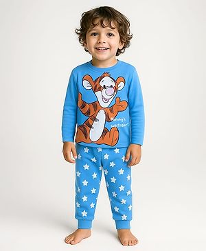 Babyhug Disney Single Jersey Knit Full Sleeves Night Suit With Tigger Graphics - Light Blue