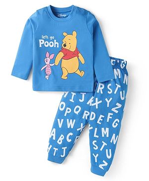 Babyhug Disney Single Jersey Knit Full Sleeves Night Suit With Winnie And Friends Graphics - Blue