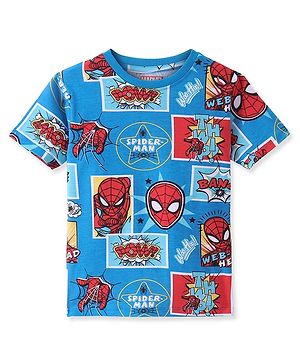 Pine Kids Marvel Single Jersey Knit Half Sleeves T-Shirt With Spider Man All over Print - Multicolor