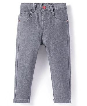 Babyhug Denim Full Length Washed Jeans with Stretch Solid Colour - Grey