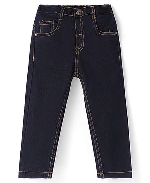 Babyhug Denim Full Length Washed Jeans with Stretch Solid Colour - Black