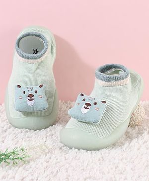 Cute Walk by Babyhug Slip On Sock shoes With Bear Applique - Green
