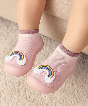 Cute Walk by Babyhug Rainbow Applique Slip On Sock Shoes- Pink