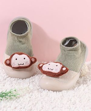 Cute Walk by Babyhug Koala Bear Applique Slip On Sock Shoes - Green
