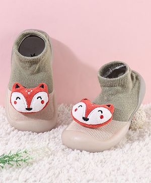 Cute Walk by Babyhug Fox Applique Slip On Sock Shoes - Dark Green