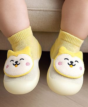 Cute Walk by Babyhug Puppy Applique Slip On Sock Shoes - Yellow