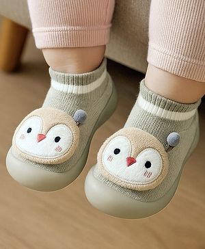 Cute Walk by Babyhug Penguin  Applique Slip On Sock Shoes - Dark Green