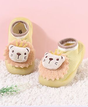 Cute Walk by Babyhug Lion Applique Slip On Sock Shoes - Yellow