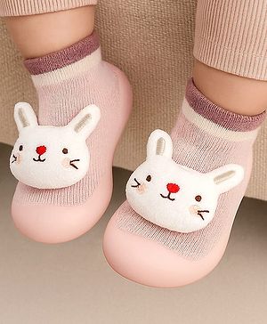 Cute Walk by Babyhug Bunny   Applique Slip On Sock Shoes - Pink