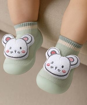 Cute Walk by Babyhug Bunny   Applique Slip On Sock Shoes - Green