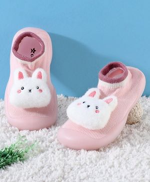 Cute Walk by Babyhug Slip On  Socks Shoes with Bunny Applique - Pink