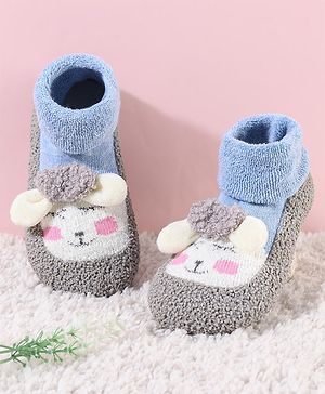 Cute Walk by Babyhug Slip On Socks Shoes with Sheep Detailing - Blue
