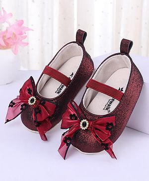 Cute Walk by Babyhug Ribbon Bow Applique Slip On Ballerina Booties - Red
