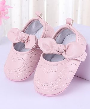 Cute Walk by Babyhug Heart Detailing with Bow Applique Velcro Closure Ballerina Booties - Pink