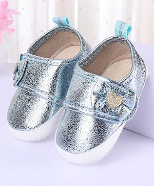 Cute Walk by Babyhug Foil Textured & Bow Applique Booties - Blue