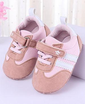 Cute Walk by Babyhug Striped Detailing Velcro Closure Booties - Pink