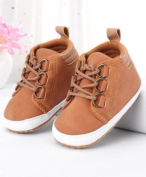 Cute Walk by Babyhug Lace Up Solid Booties - Brown