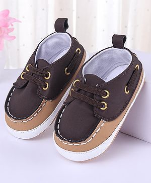 Cute Walk by Babyhug Slip On Booties with Lace Detailing - Coffee Brown