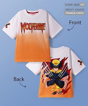 Pine Kids Marvel Terry Knit Drop Shoulder Oversized T-Shirt With Front & Back Wolverine Graphic & Ombre Effect - Orange