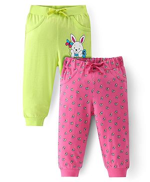 Doodle Poodle Single Jersey Knit Full Length Lounge Pant with Butterfly & Bunny Print Pack of 2 - Limegreen & Dark Pink