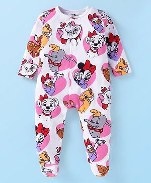Babyhug Disney Interlock Full Sleeves Sleep Suit With Multi Characters Print - White