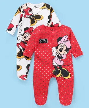 Babyhug Disney Cotton Knit Full
                              Sleeves Sleep Suits With Minnie Mouse
                              Graphics Pack Of 2 - Red & White