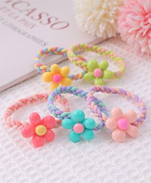 Babyhug Flower Charms Rubber Bands & Scrunchies Set of 5 - Multicolor
