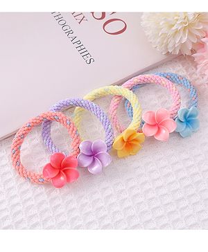 Pine Kids Flower Motifs Rubber Bands Set of 5 - Multicolor