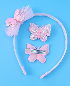 Babyhug Bow & Butterfly Hair Band & Hair Clip Hair Accessories Combo Set of 3 - Pink