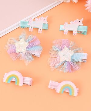 Babyhug Hair Pins And Clips With Unicorn & Floral Applique - Multicolour