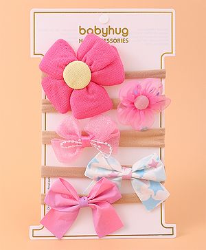 Babyhug Flower and Bow Motifs Headbands Set of 5 - Dark Pink